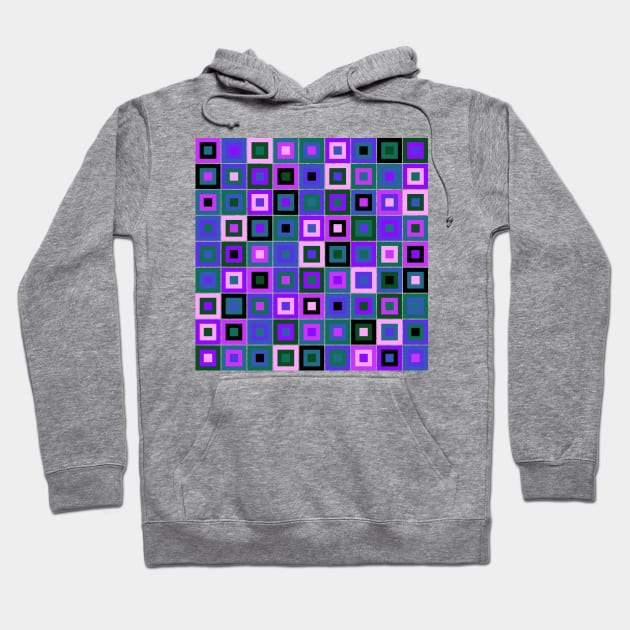 Abstract Square Geometric | Pop Fashion Modern Fusion Layered Blue Green Pink Regular Hoodie by aRtVerse